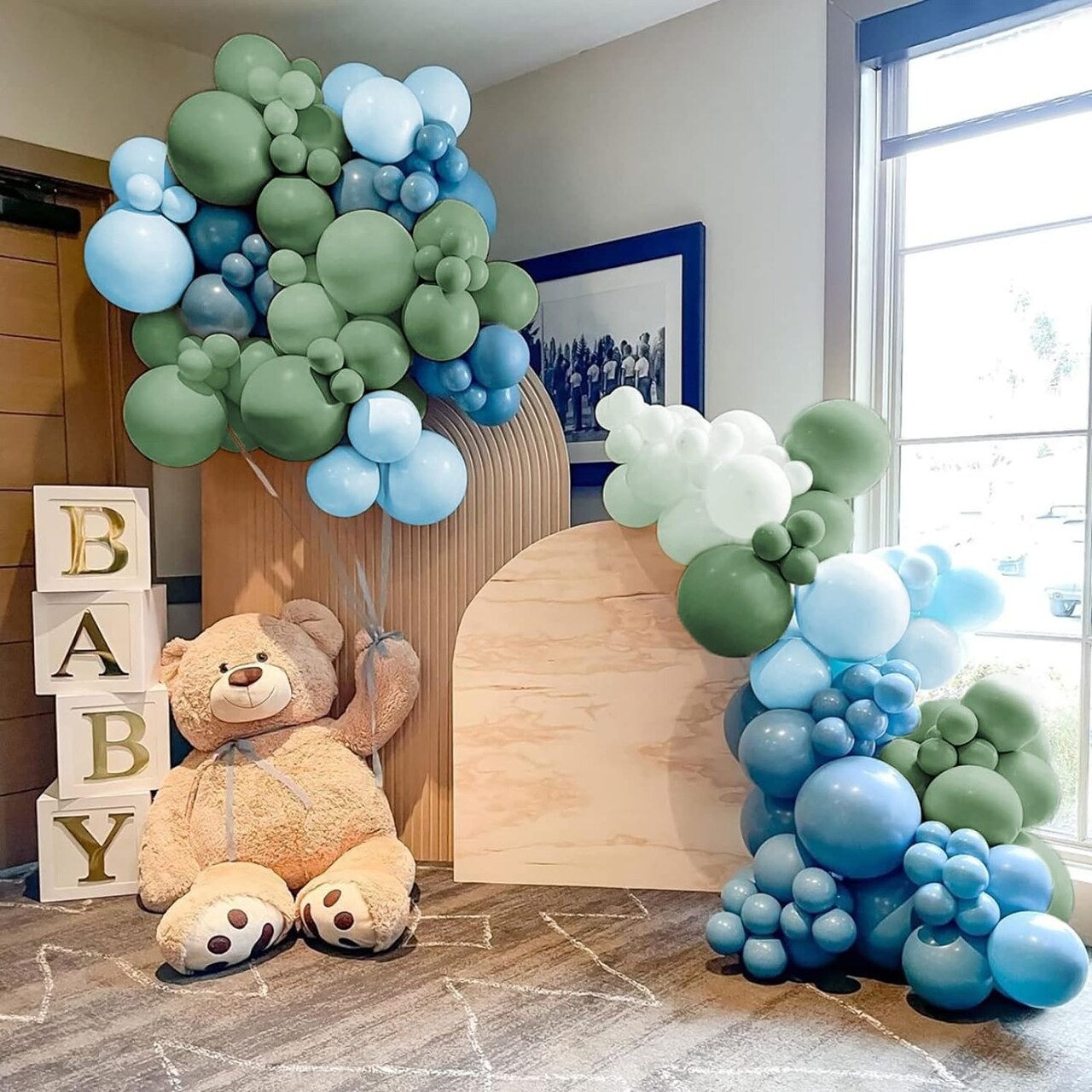 Slate Blue Balloon Arch Kit,Baby Blue Light Green Balloons for Baby Shower Boy Birthday Party Backdrop Decoration,Pastel Seaside Balloon Garland Arch